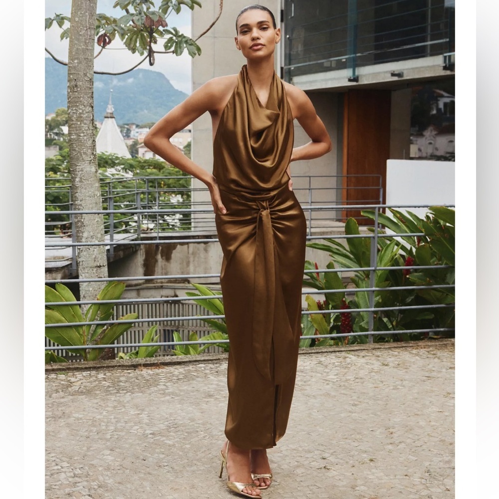 Zara Satin Effect Halter Midi Dress